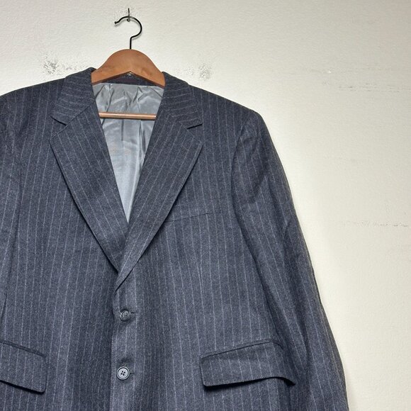 English Manor Wool Blazer Coat Jacket Men 42R Grey Formal Pinstripe Prep Minimal - Picture 4 of 16